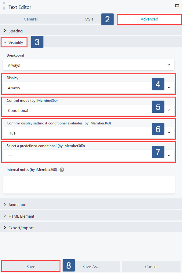 Steps to select a conditional to control Beaver Builder module/column/row visibility