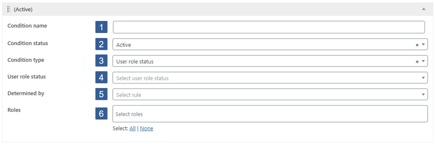 Steps for specifying user role status condition