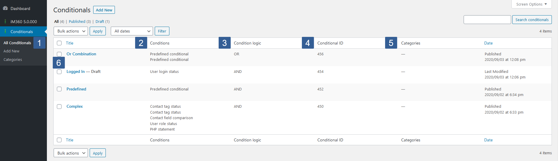 Steps for accessing, editing and deleting conditionals.
