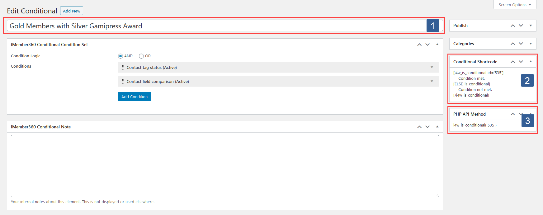 Options available to reference a published conditional