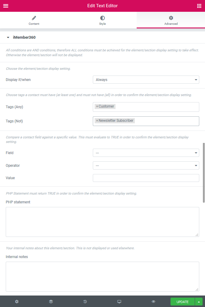 Elementor Element/Section Display Settings Example 2