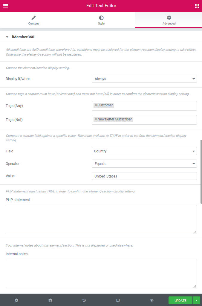 Elementor Element/Section Display Settings Example 3