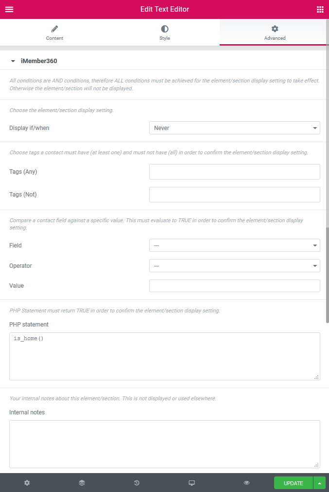 Elementor Element/Section Display Settings Example 4