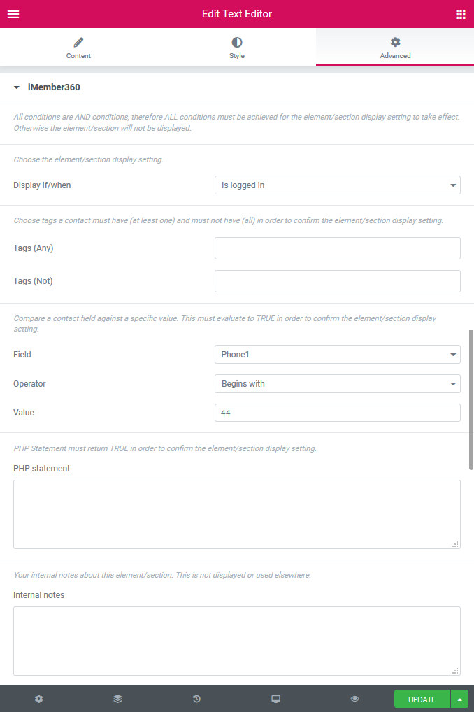 Elementor Element/Section Display Settings Example 5