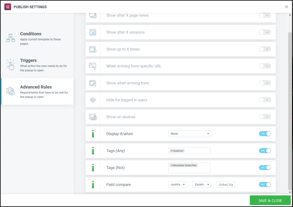 Elementor Popup Display Settings Example 3