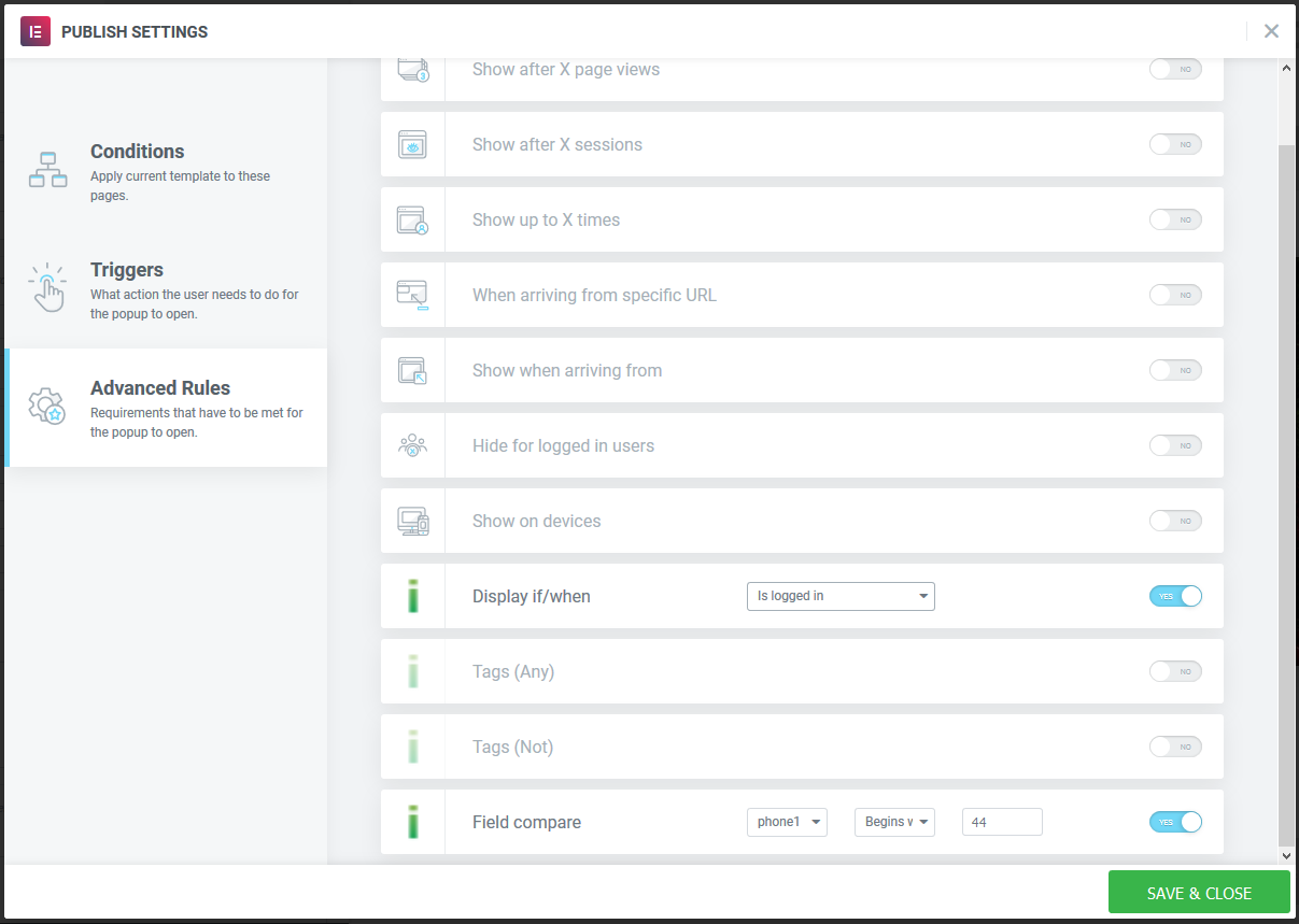 Elementor Popup Display Settings Example 4
