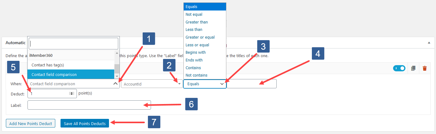 Configuring Add New Points Deduct For Contact Field