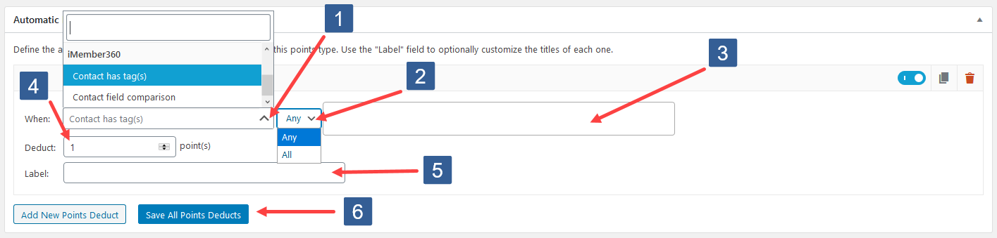 Configuring Add New Points Deduct For Contact Tag