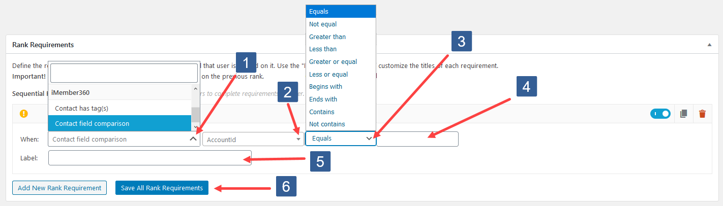 Configuring Add New Rank Requirement For Contact Field