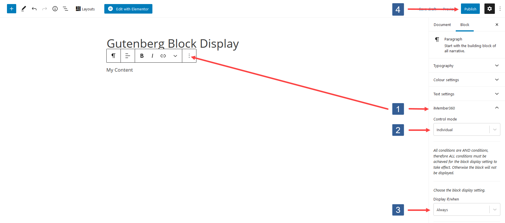 Specifying block display settings