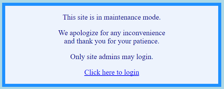 Maintenance screen with login link
