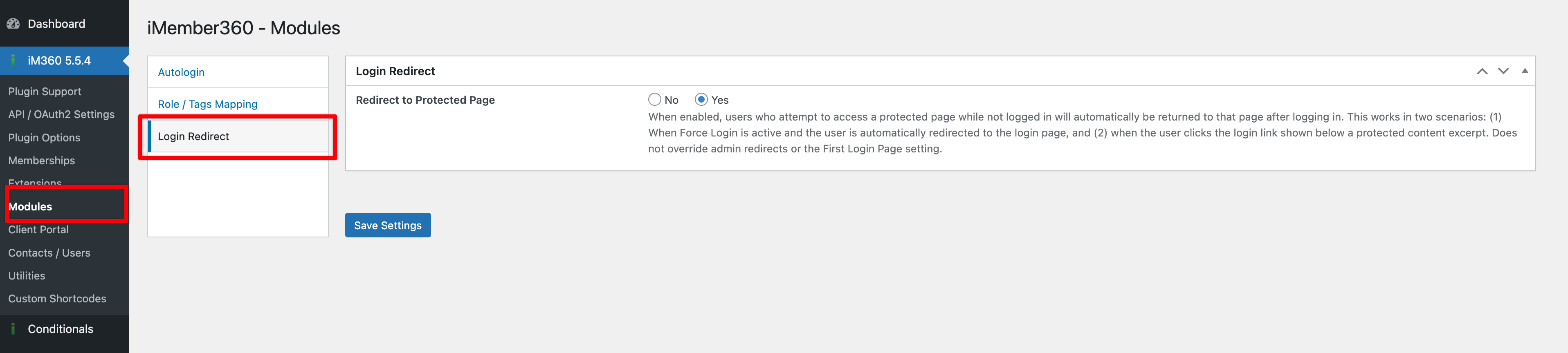 Login Redirect Settings