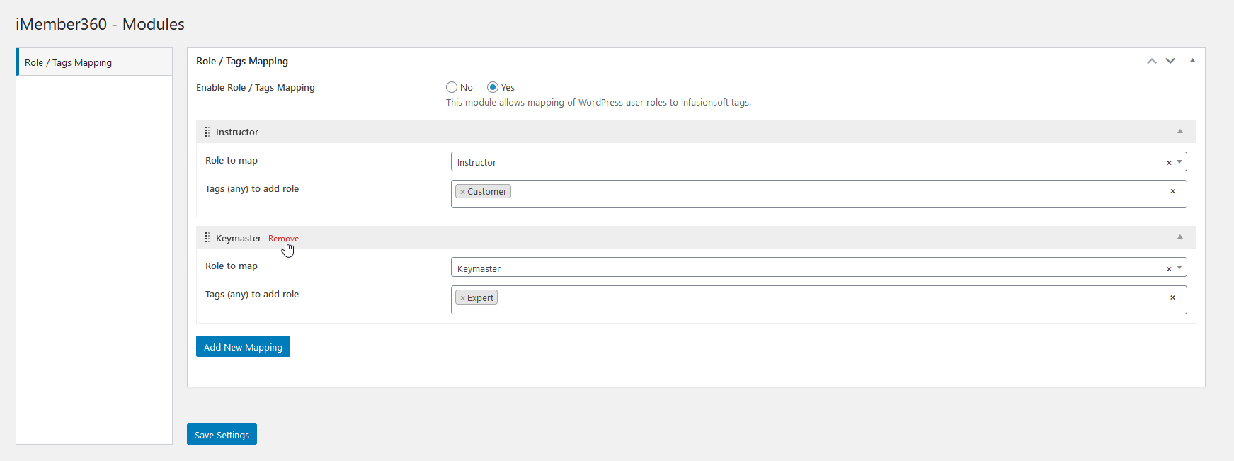 Remove for removing role/tags mappings