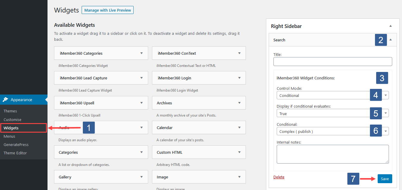 Steps to specify widget visibility using conditional mode