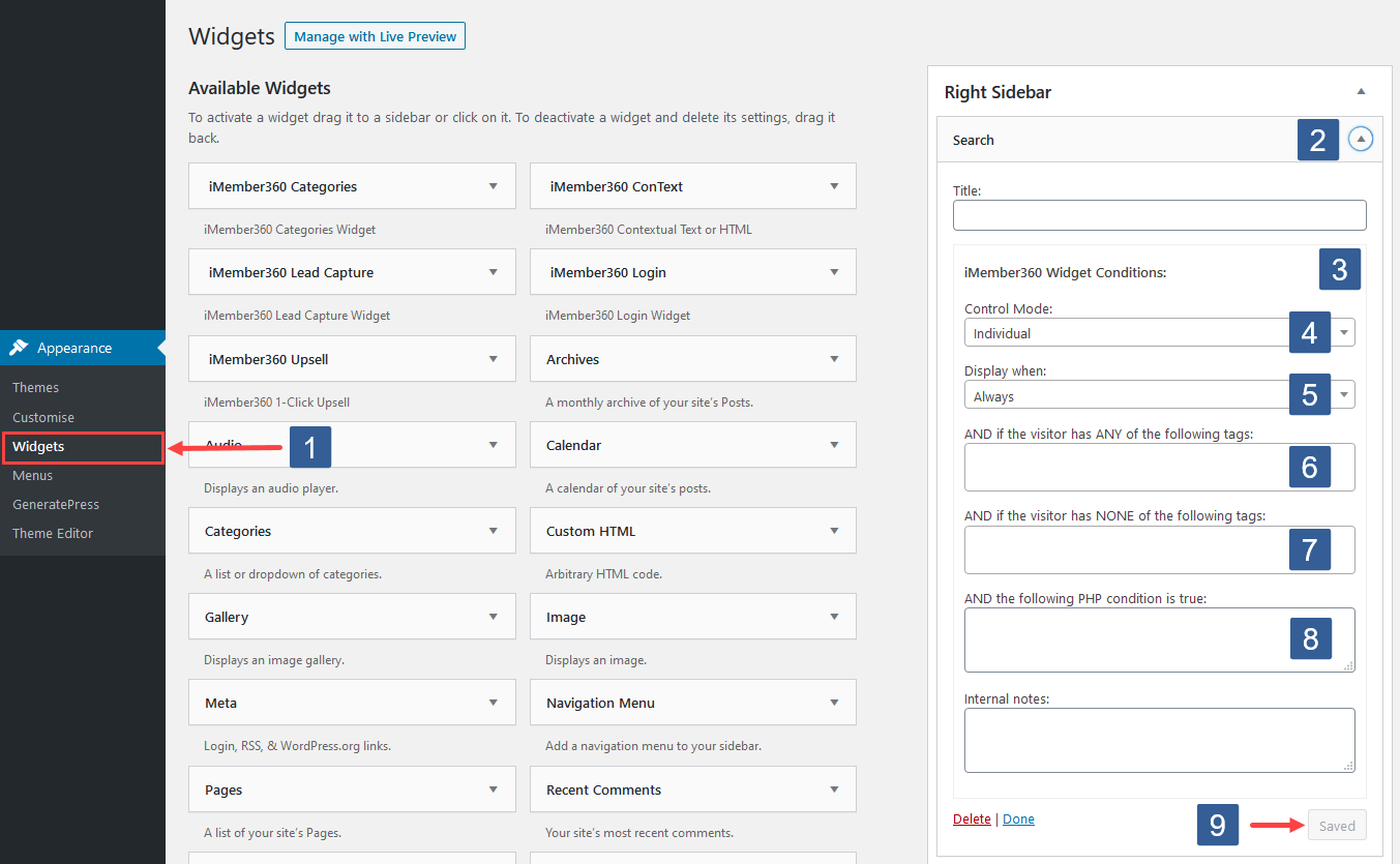 Steps to specify widget visibility using individual mode